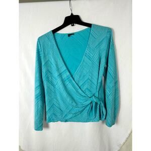 Aqua Wrap Shirt Womens large Long Sleeved textured dressy striking